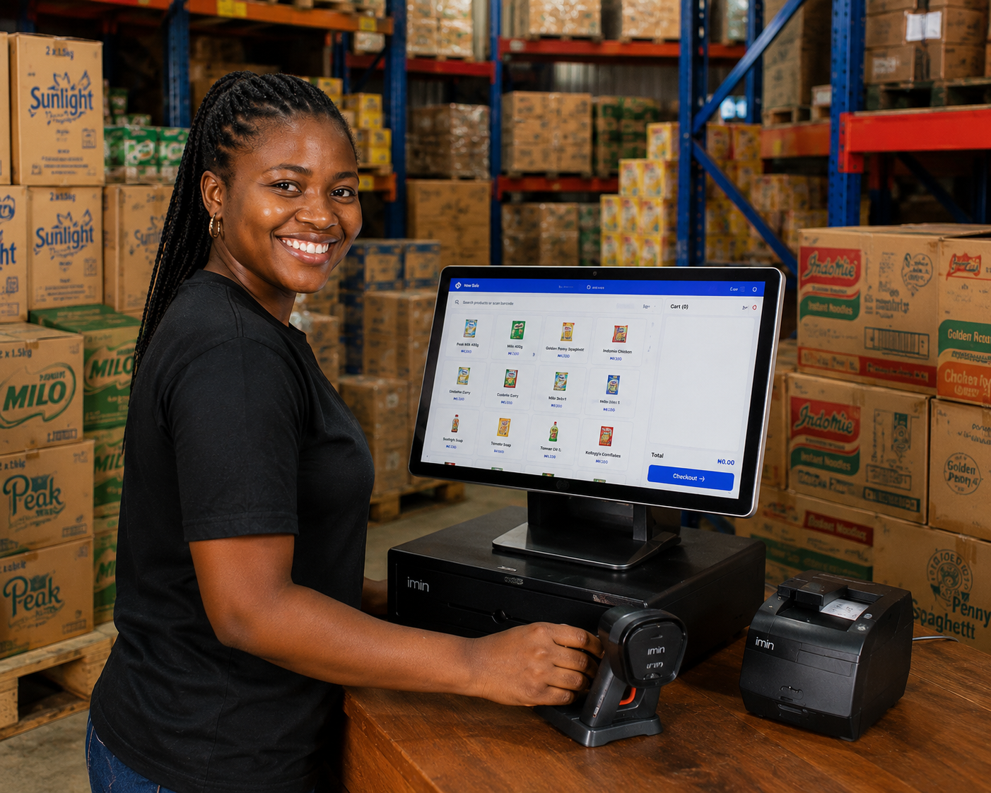 Trader using OgaProfit POS at a warehouse